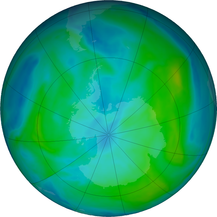 Antarctic ozone map for 12 February 2020
